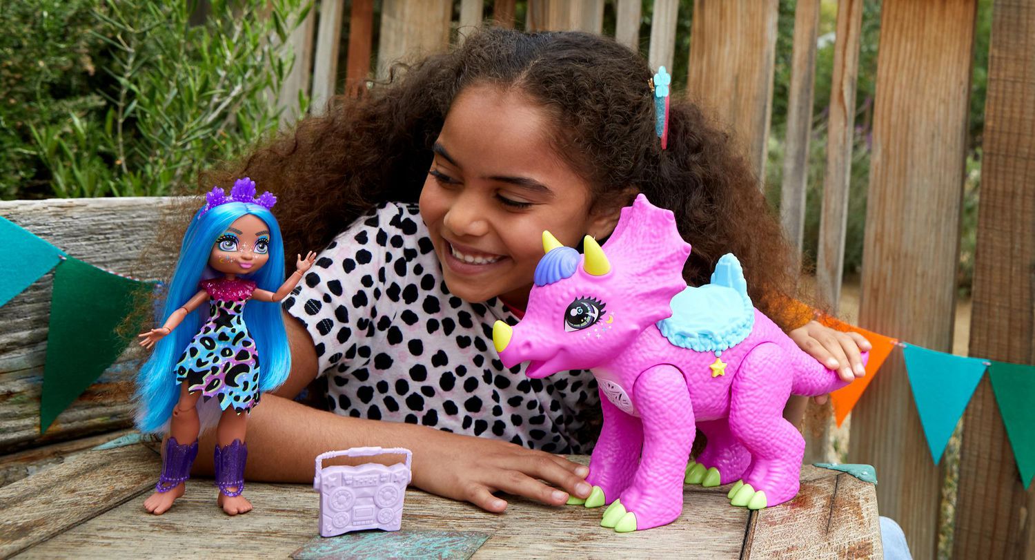 Cave Club-Coffret avec Poupée Tella-Figurine de Partyceratops et Sons