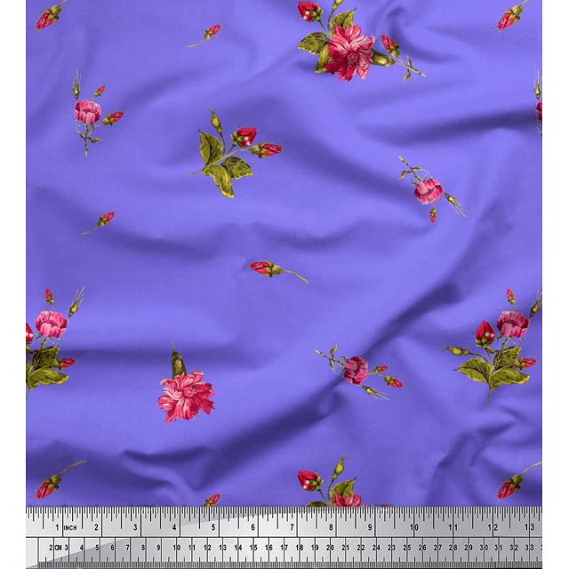 Soimoi Poly Georgette Fabric Leaves & Carnation Floral Print Sewing Fabric Yard 42 Inch Wide