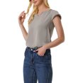 thumbnail image 4 of INSPIRE CHIC Blouse de Travail pour Femme à Col en V Uni, Manches Courtes à Revers, TP Gris Foncé, 4 of 5