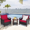 thumbnail image 3 of Costway 3PCS Patio Rattan Furniture Set Wooden Frame Cushion Table Shelf Red, 3 of 10