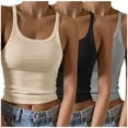 thumbnail image 1 of Timegard Camisoles 3 Pcs pour Femmes Col Rond Côtelé Sans Manches Ajusté Court Haut Décontracté Sortie Camis, 1 of 6