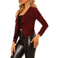 thumbnail image 4 of INSPIRE CHIC Women's Sparkle Long Sleeve Draped Collar Cropped Cardigan XL Red, 4 of 7