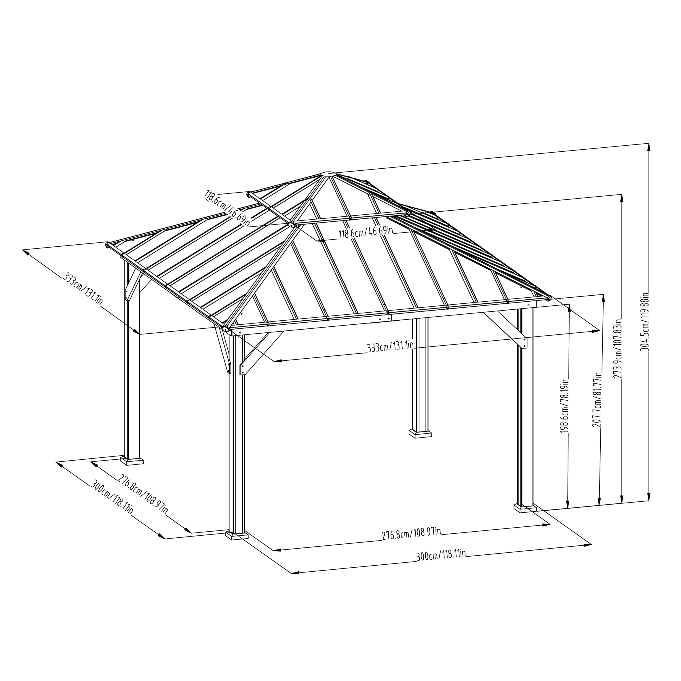 Abri de jardin carré en cèdre à toit rigide HOMETRENDS, 3,3 m x 3,3 m, noir