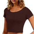 thumbnail image 2 of VSSSJ Hauts Courts pour Femmes Manches Courtes Col Rond Extensible Chandail Décontracté Ajusté Uni Confortable Été Basique T-Shirts Courts Café Taille Unique, 2 of 5