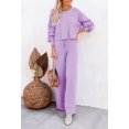 thumbnail image 2 of ORUYROP Ensemble de Pull 2 Pcs pour Femmes Haut Court à Manches Longues et Pantalon Large, 2 of 6