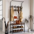 thumbnail image 3 of Bingirl 70.9 - Inch Tall Narrow Metal Coat Rack with Wooden Shoe Bench: 4 - in - 1 Rustic Brown Storage Shelf with 8 Hooks, 3 of 7