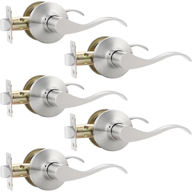 Satin Nickel Door Handle Interior Brushed Nickel Passage Door Lever for Hall and Closet Keyless Door Lock Set Reversible for Left Right Sided Doors Leverset Handleset