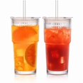 thumbnail image 1 of Bamboohart 2pcs Set Of 600ml/20oz Glassware with Lid And Glass Straw Ribbed Glass Bucket  Thick Glass  Perfect for Iced Coffee  Smoothies  Cocktails  And Juices - Elegant And Durable Beve, 1 of 5