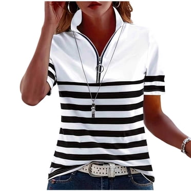Jalioing Half Zip Golf Shirts for Women Casual Dressy Short Sleeve Collared Shirts Business Fashion Work Blouses