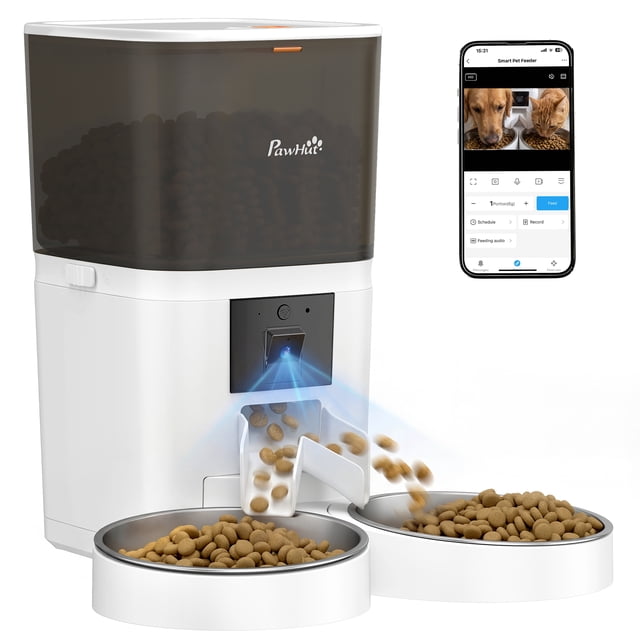 PawHut Distributeur Automatique de Nourriture pour Chat et Animal avec Caméra HD et Contrôle par Application
