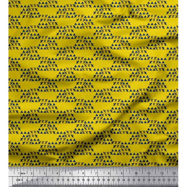 Soimoi Polyester Crepe Fabric Cross Sign & Triangle Geometric Decor Fabric Printed Yard 52 Inch Wide