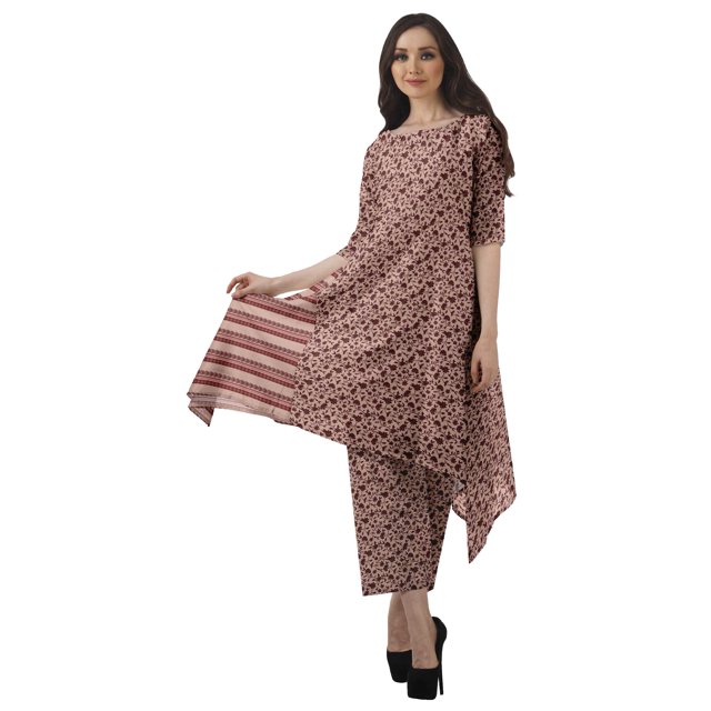 Moomaya Ensemble Kurti Kurta Pantalon pour Femmes Col Bateau Imprimé Robe 2 Pcs Tenue Ethnique