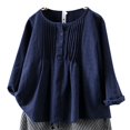 thumbnail image 1 of CHOK Womens Plus Size Cotton Linen Ruch Shirt Solid Loose Tunic Top Blouses, 1 of 2