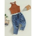 thumbnail image 3 of Faithtur Kids Girls Pants Set, Sleeveless Camisole with Elastic Waist Ripped Jeans Summer Outfit, 3 of 8