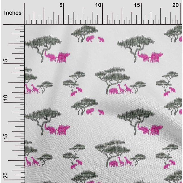 oneOone Silk Tabby Fabric Tree & Animals Ikat Print Fabric By The Yard 42 Inch Wide