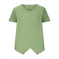 thumbnail image 4 of Timegard Tops for Women Cotton Linen V Neck Short Sleeve Irregularly Tee Casual Solid Color Lightweight, 4 of 6