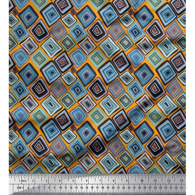 Soimoi Viscose Chiffon Fabric Square Geometric Print Fabric by the Yard 42 Inch Wide