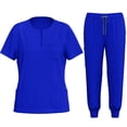 thumbnail image 2 of Sentmoon Plus Size Two Piece Sets for Women Short Sleeve Crew Neck Tops Women's Solid Color Pocket With Elastic Drawstring Waist Long Pants Dry Cleaning Hand Clothes Nurse Clothes Set Suit, 2 of 8