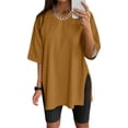 thumbnail image 2 of WEIYLL Ladies T Shirts Oversize Sports Summer Solid Tunic Loose With Slits Brown Tee Sizes S, 2 of 4