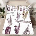 thumbnail image 2 of Saxophone Instrument King Sheets Retro Jazz Music Bed Sheets Set,Boys Girls Modern Mucical Notes Sheet Set Vintage Piano Tromebone Pattern Flat Fitted Sheet, 2 of 7