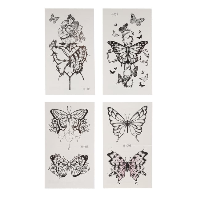 Unique Bargains 4 Pcs Realistic Fake Tattoos Butterfly Pattern Temporary Tatto for Adult Fluorescent Blue