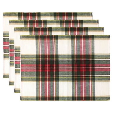 Set de 4 sets de table en coton à carreaux de célébration Fabstyles de Noël, lavables en machine, parfaits pour la cuisine et la table à manger ou les tables d'extérieur