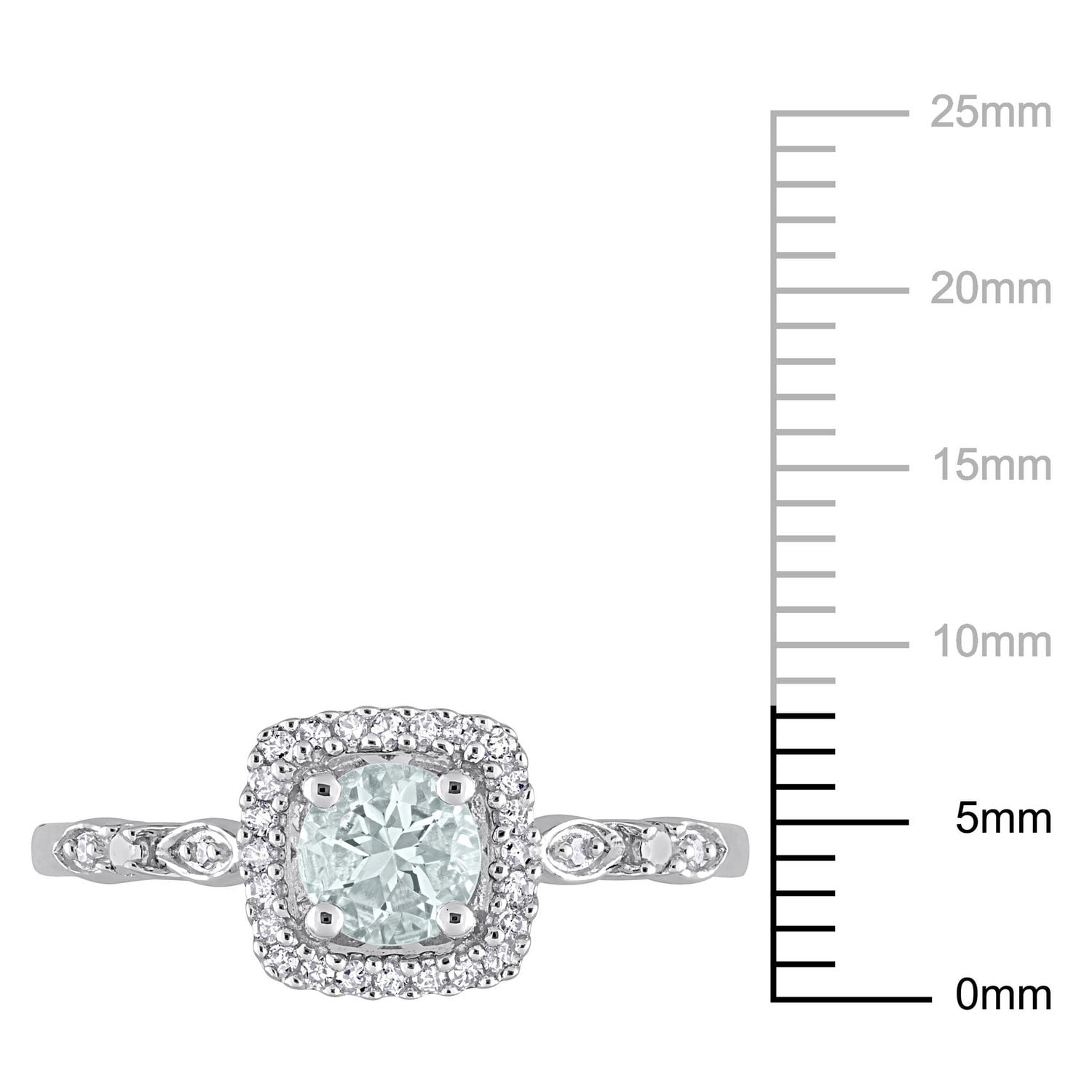 Bague de fiançailles auréole de Miabella avec 3/8 carat PBT de aigue-marine et 1/10 carat PT de diamant en argent sterling