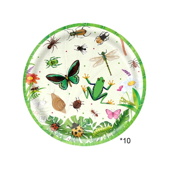 Yhmxh 10 Pcs Fournitures de Fête Insectes Thème Insectes Ensemble de Vaisselle de Fête, Assiettes en Papier d'Anniversaire Insectes Assiettes à Dessert Gobelets Serviettes Nappe en Plastique pour Déco d'Anniversaire à Thème Insectes Décorations de Pâques