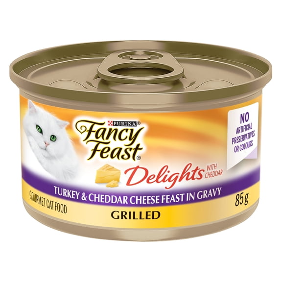 Purina Fancy Feast Delights Grilled Turkey & Cheddar Cheese in Gravy, Wet Cat Food 85G