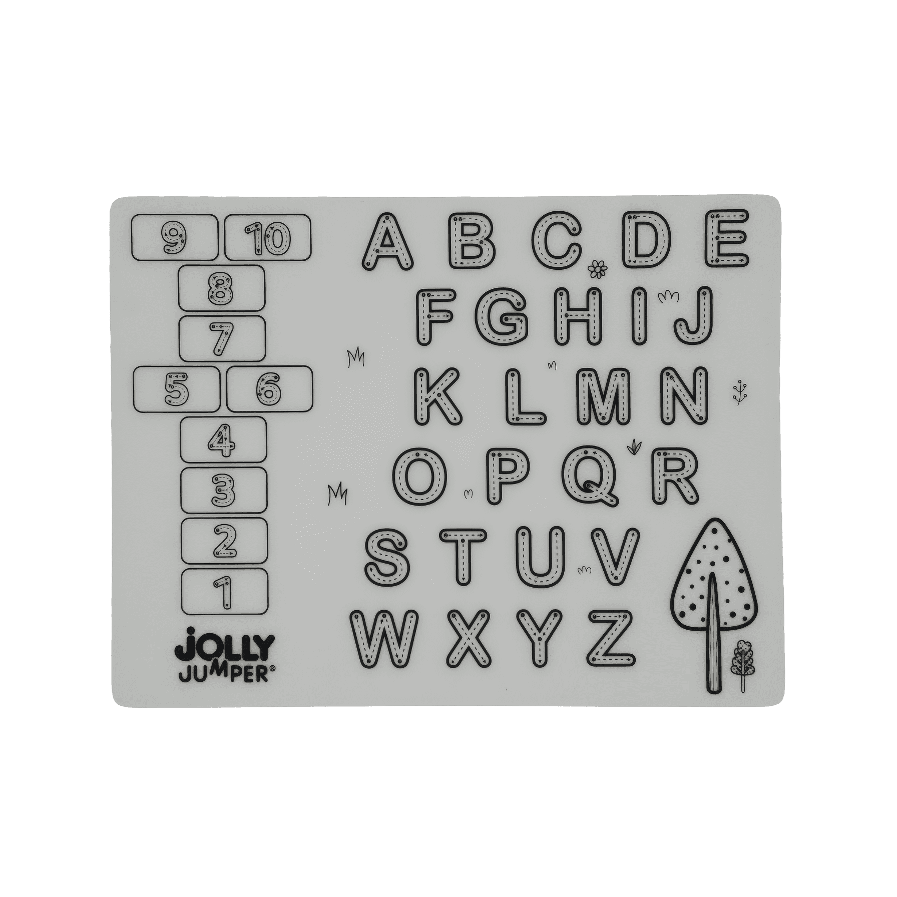 Jolly Jumper® Napperon éducatif | ENTREPRISE FIÈREMENT CANADIENNE | Tapis à dessiner réutilisable en silicone avec alphabet et chiffres | napperon effaçable pour les repas | 40 × 30 cm (16 × 12 po)