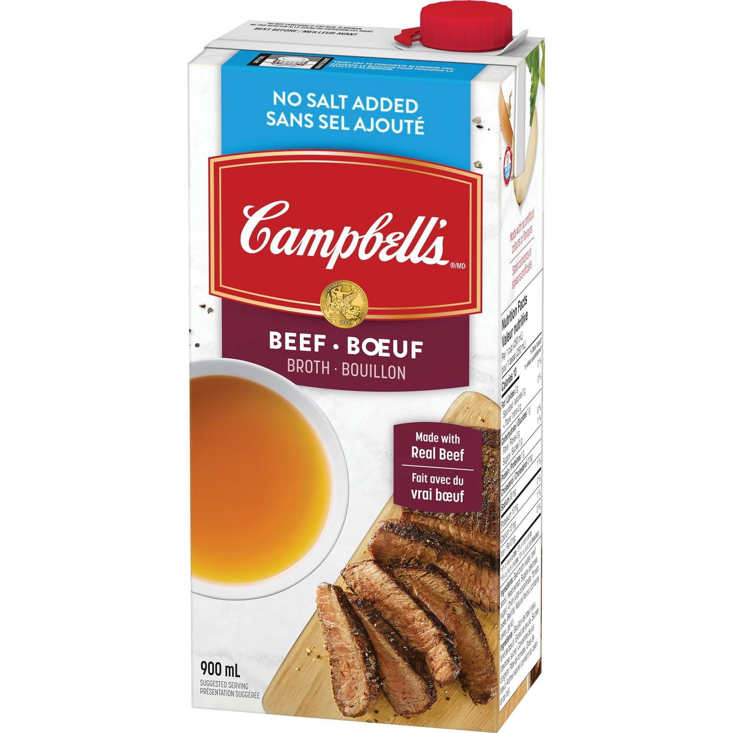 Campbell's® Bouillon de Bœuf Prêt à Utiliser Sans Sel Ajouté, à Conservation à Température Ambiante