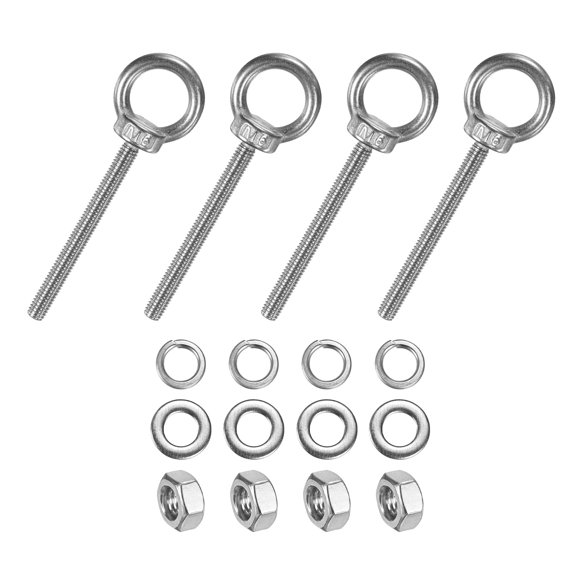 Uxcell 4-Sets Stainless Eyebolt M6x69mm Shoulder Lifting Eye Bolt with Nuts Washers Male Screw Thread Ring