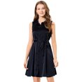 thumbnail image 1 of INSPIRE CHIC Women's Satin Sleeveless Button Down Belted Shirt Dress, 1 of 5