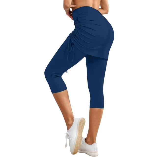Versatile Quarter Length Ruched Skirt Pant for Women Daily Casual Wear Yoga Practice Comfortable Stretch Fabric Easy Care Machine Washable Spring Summer