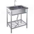 thumbnail image 1 of Stainless Steel Utility Sink, 28 Inch Single Bowl Kitchen Sink with Faucet, Hot and Cold Water Pipe, Storage Shelf, Freestanding Commercial Sink for Garage, Shop, Laundry, Sliver, 1 of 11
