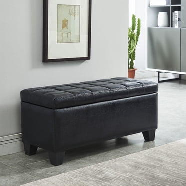 Worldwide Homefurnishings Inc Faux Leather Storage Ottoman- Black