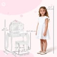 thumbnail image 3 of Qaba Kids Vanity Table and Stool, Makeup Vanity Girls Dressing Table Set with Tri-folding Mirrors Drawer Star and Heart Pattern, White, 3 of 10