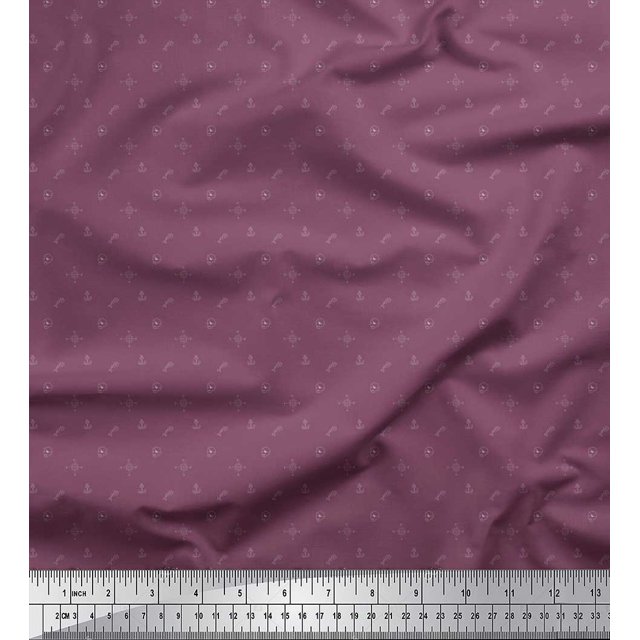 Soimoi Silk Fabric Direction Compass,Skull & Anchor Hook Shirting Print Fabric by The Yard 42 Inch Wide