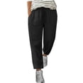 thumbnail image 1 of Yuyuzo Womens Cotton Linen Pants Drawstring High Waisted Lounge Pants Straight Leg Cropped Trousers, 1 of 5
