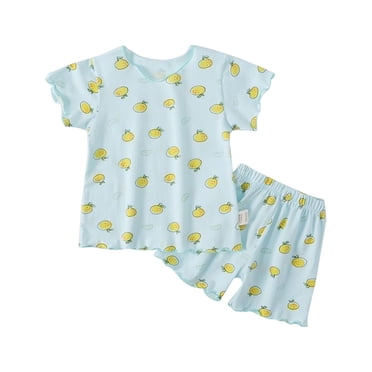 VOAVEKE Girls Pajamas,Girls Summer Outfits,Toddler Outfits for Girls Cute Print Casual Suit Summer Outfits for Little Kids Girls Green 7-8 Years