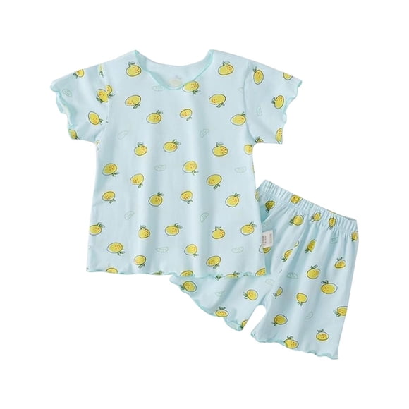 VOAVEKE Girls Pajamas,Girls Summer Outfits,Toddler Outfits for Girls Cute Print Casual Suit Summer Outfits for Little Kids Girls Green 7-8 Years