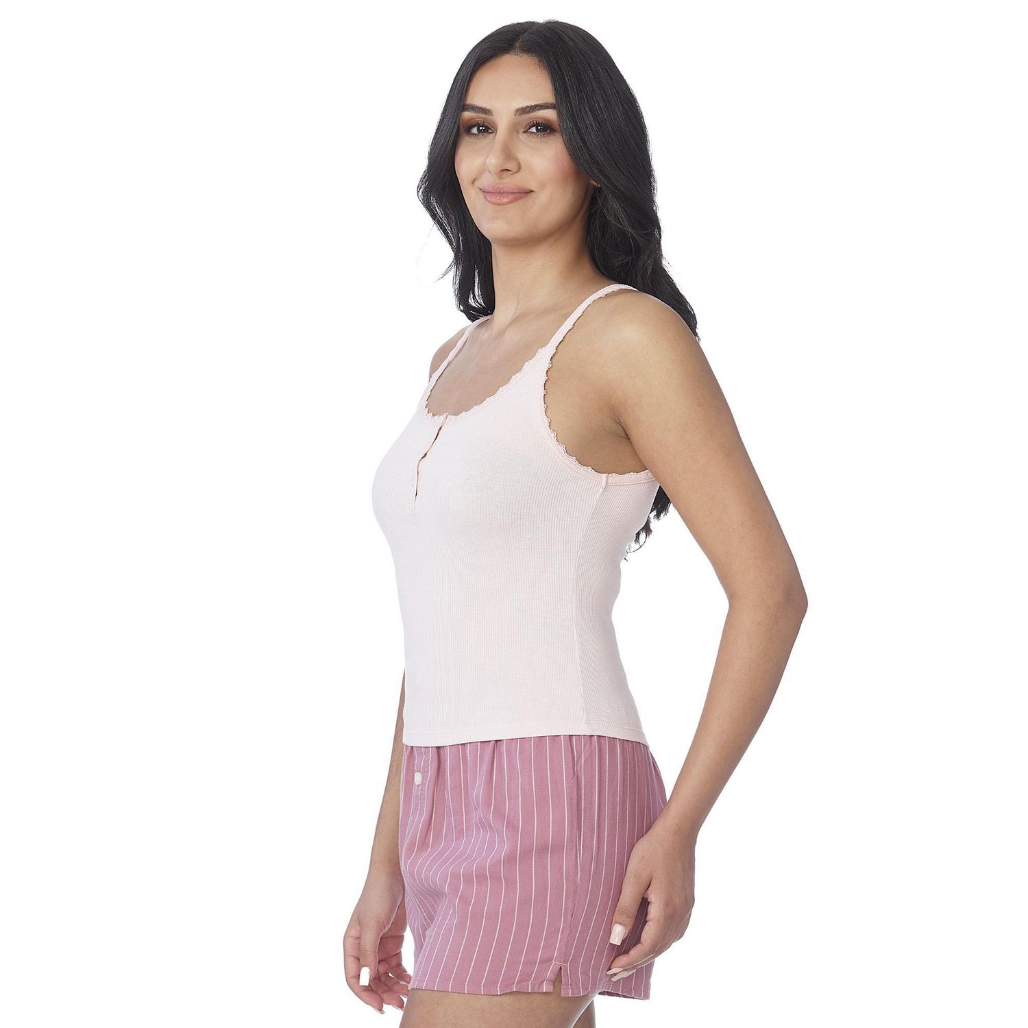 Secret Sleep Rib Cami with Buttons and Lace - Online exclusive