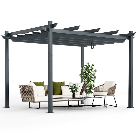 Costway Auvent Rétractable en Aluminium pour Pergola Extérieure 10 X 12 Pi Abri Treillis à Vignes Gris