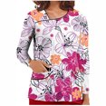 thumbnail image 1 of Pompotops Hauts à Col en V pour Femmes, Uniforme de Travail, T-Shirt Imprimé à Manches Longues avec Poches, 1 of 6