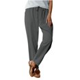 thumbnail image 1 of Summer Clearance! Womens Plus Size Pants,Summer Pants for Womens,Women's Solid Color Cotton Linen Waist Elastic Drawstring With Pocket Pants Long Pants, 1 of 5