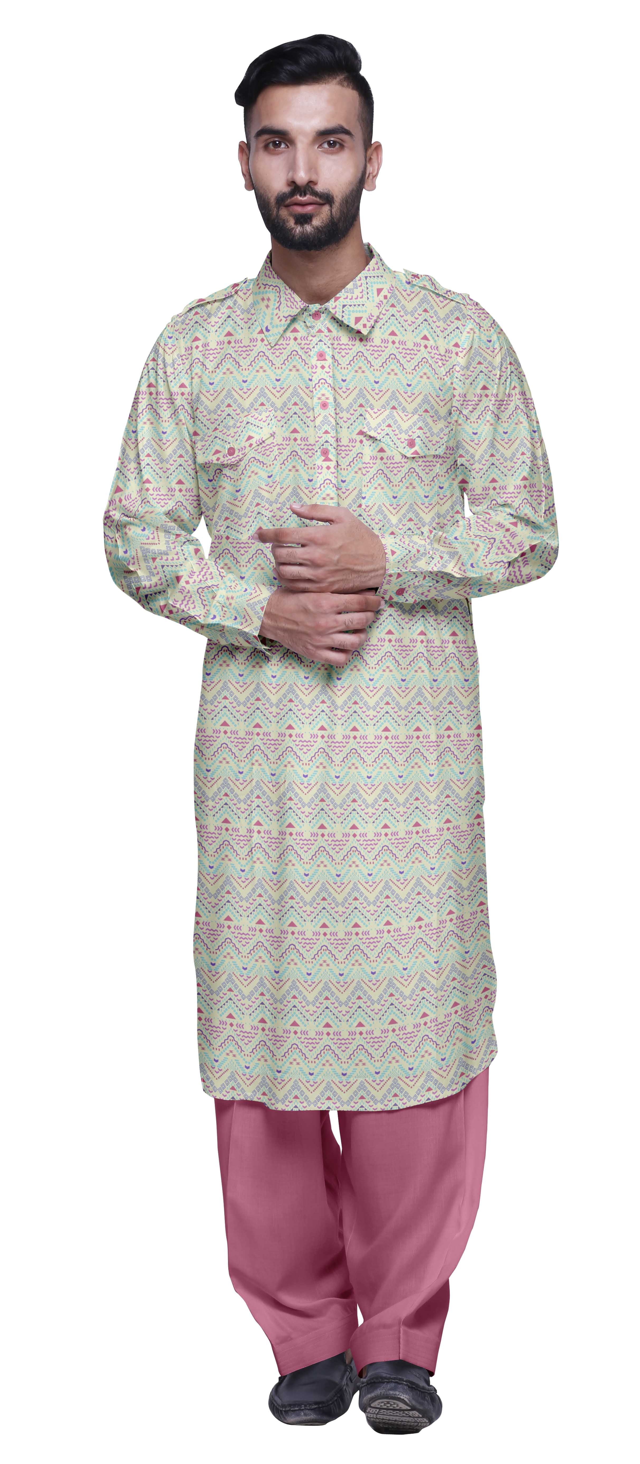 Atasi Kurta-Pyjama Punjabi pour Hommes, Ensemble Kurta-Pyjama Décontracté Imprimé pour Hommes