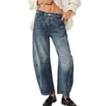thumbnail image 1 of Bmisegm Women's Mid Rise Barrel Jeans, Wide Leg Cropped Denim Pants, Dark Blue, L, 1 of 9