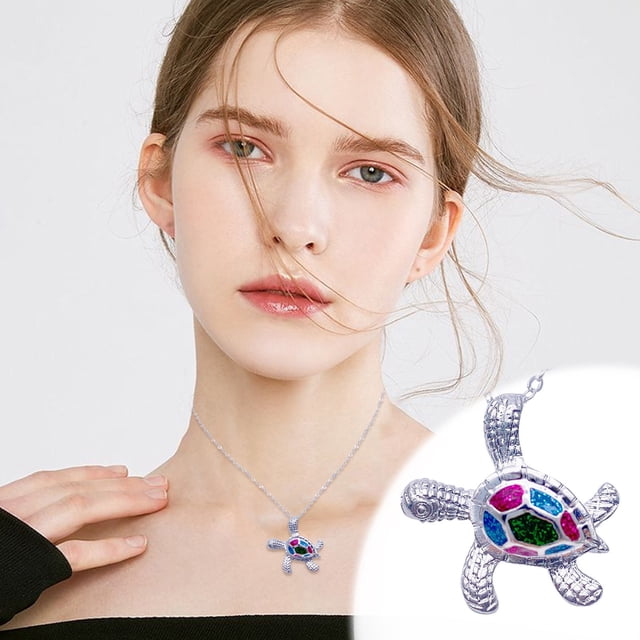 RYRDWP Collier Bijou Incrustation Opale Tortue de Mer Océan Bleu Feu