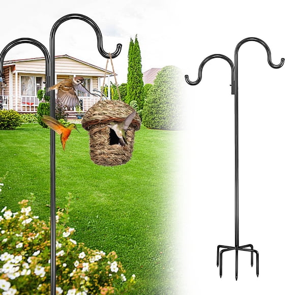 AHMT Double Shepherds Hooks for Outdoor Bird Feeder, Hanging Plants, Solar Light, Width Garden Shepards Hook Adjustable Shepherds Hook for Bird feeders Outside, Garden, Weddings