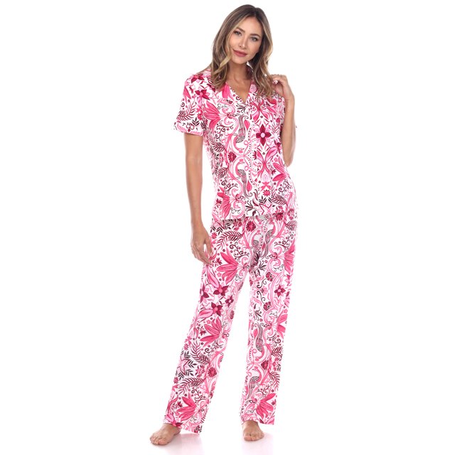 White Mark Ensemble de Pyjama Tropical à Manches Courtes à Boutons pour Femmes
